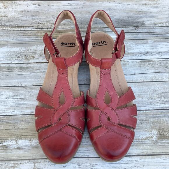 Earth Shoes - Earth Shoes Sandals Sz 11M Marietta Capella Red Leather Strappy Coastal Boho
